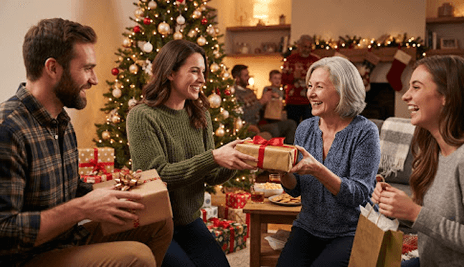 Family exchanging gifts